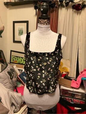 love, Fire Black Floral Square-Neck corset Top